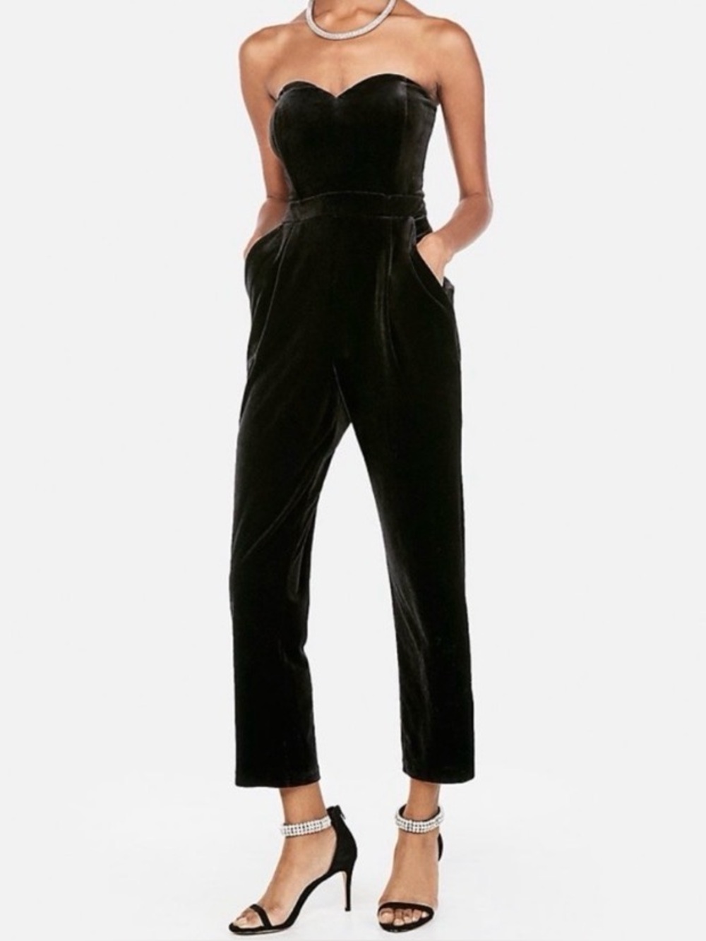 Express Strapless Black Velvet Jumpsuit
